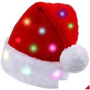 Chapeaux de fête Illuminez le chapeau de Noël Nouveauté LED Funny Peluche Colorf Santa Nouvel An Fournitures de fête de vacances pour Adts Kids Home Gard Dhl9S