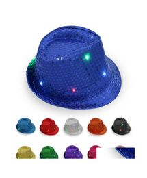 Party Hats Mens Flashing Light Up Led Fedora Trilby Sequin Fancy Dress Dance Hat For Stage Wear Drop Delivery Home Garden Festive Dhac87195086