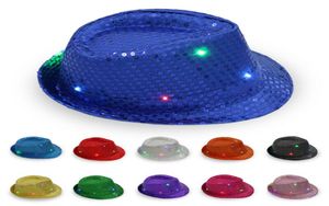 Chapeaux de fête pour hommes clignotants LED Fedora Trilby Sequin Fancy Dishing Dance Party Party For Stage Wear6453406