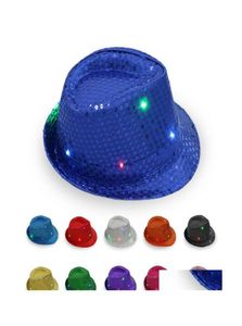 Feestmutsen heren flitsende light -up led fedora trilby pailletten fancy jurk dance hoed voor podium slijtage levering home tuin feestelijke dhac88069181