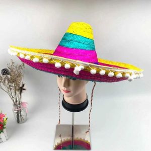 Chapeaux de fête Chapeau Mexicain Naturel Hommes Paille Mexicain Sombrero Chapeau Femmes Coloré Fête D'anniversaire Chapeaux Décor Chapeau De Paille Costume De Fête Accessoires HKD230807