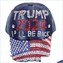 Chapeaux de fête New Trump Casual Diamond Baseball Cap 2024 I Will Be Back Réglable Coton Hat Drop Delivery Home Garden Festive Supplies Dhsau