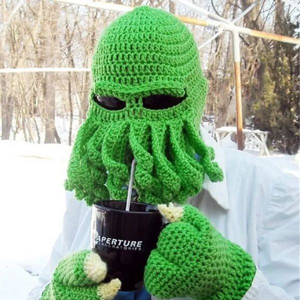 Chapeaux de fête Nouveauté drôle fête poulpe barbe chapeau unisexe Animal Cthulu crochet tentacule tricot vent masque casquette de ski Halloween chapeaux 231013