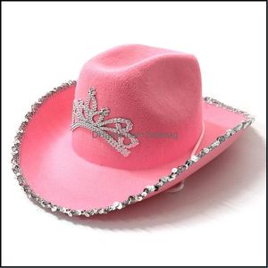 Feestmutsen roze tiara cowgirl hoed voor vrouwelijke meisjes brim fedora cowboy cap western stijl vakantie cosplay feest hoeden 699 v2 drop d dhzaaa