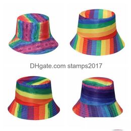 Sombreros de fiesta Rainbow Bucket Hat Lgbt Pride Fisherman Cap Banco al aire libre Protección solar para hombres unisex Mujeres Entrega de entrega Home Garden F Dheal