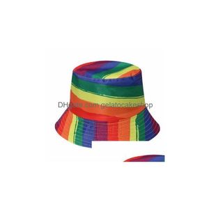 Chapeaux de fête Rainbow Bucket Hat LGBT Pride Fisherman Cap Banc extérieur Protection solaire pour unisexe hommes femmes en gros livraison directe Hom Dhenh