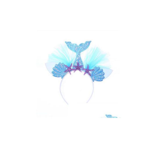 Chapeaux de fête arc-en-ciel sirène bandeau princesse maille fil coquille fleur animaux bandeaux cerceau cheveux accessoires GB1060 livraison directe Dhdag