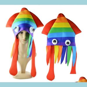 Chapeaux de fête Rainbow Octopus Hat Colorf Squid Cap Halloween Cosplay Animal Sea Costume Funny Crazy Headwear Accessoires Drop Livraison Dh94H