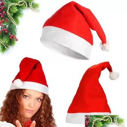 Sombreros de fiesta Sombrero rojo de Papá Noel Tra Soft P Sombreros de cosplay navideños Decoración Xms Adts Gorra de fiesta Niños o Adt Circunferencia de la cabeza Tamaño 56- Dhibk