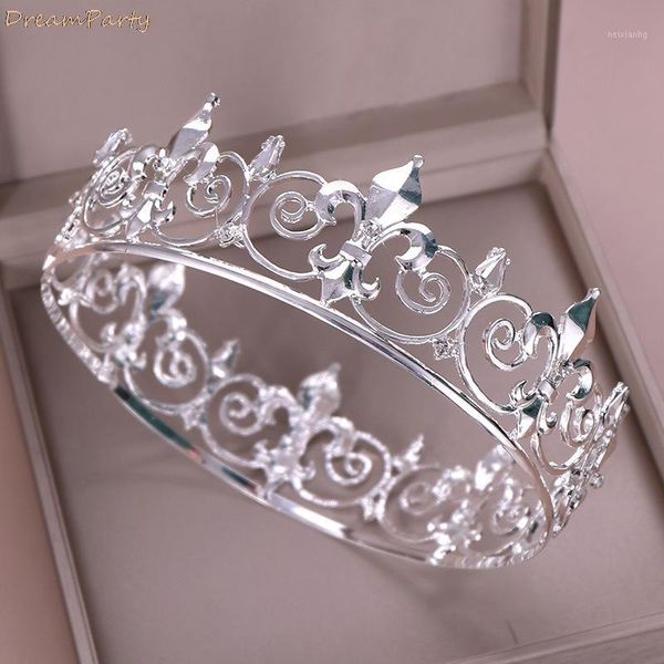 Sombreros de fiesta Redondo Oro / Plata Boda Rey Tiara Corona Tocado para hombres Adornos para el cabello Cabeza de cristal Accesorios de joyería Boda1