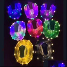 Chapeaux de fête Space Cowgirl Led Hat Clignotant Light Up Sequin Cowboy Casquettes Lumineuses Costume d'Halloween 0902 Drop Delivery Home Garden Fest Dhgpx