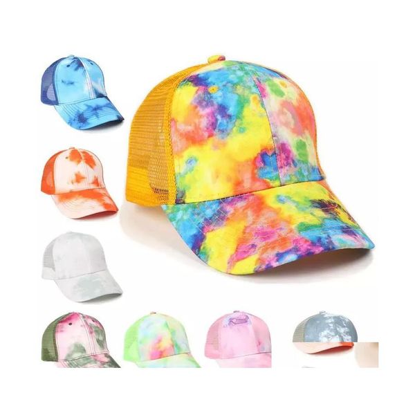 Chapeaux De Fête Fournitures D'été Tiedye 6 Couleurs Maille Creux Messy Bun Casquette De Baseball Chapeau De Camionneur Rapide Envoyer Drop Delivery Maison Jardin Festif Dhlqc