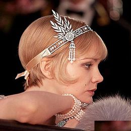 Feestmutsen The Gatsby Hair Crystals Pearl Tassels Headpiece Hoop Hoofdband Sieraden Wedding Bridal Tiara Hairband Sier 10 stks voor drop DHVMW