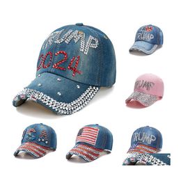 Feestmutsen Trump 2024 Baseball cap hoed verkiezing campagne cowboy caps verstelbare snapback dames denim diamant 6 -stijl drop levering h otk9r