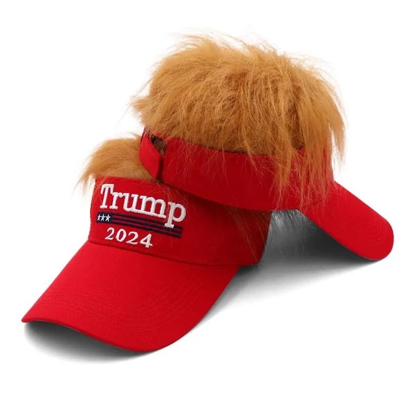 Chapeaux de fête Trump 2024 Chapeaux avec cheveux Baseball Caps Supporter Rally défilé Coton C92 Home Garden Festive Party Supplies