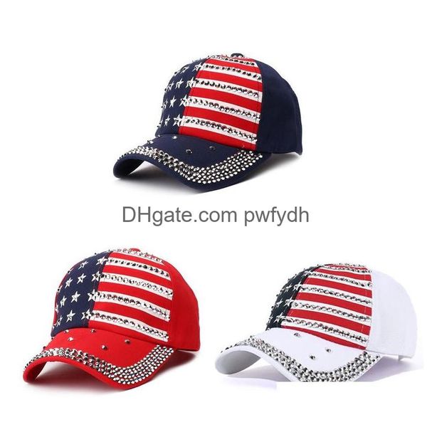 Chapeaux de fête Trump Rivet Hatss Make America Diamond Bling Star Flag Flag Baseball Cap Travel Beach Sun Hat Unisex Livrot Drop Home Garden Dheyh