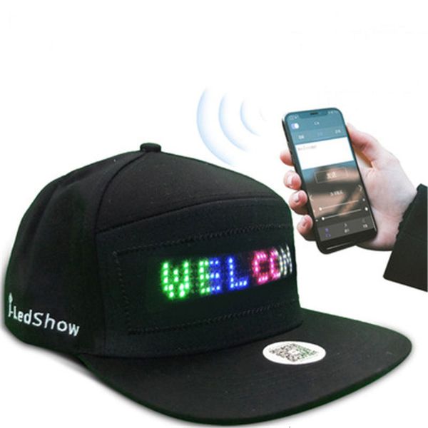 Chapeaux de fête unisexe Bluetooth LED téléphone portable APP contrôlée chapeau de baseball défilement message panneau d'affichage Hip Hop rue casquette LED chapeau 230630