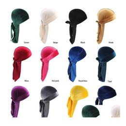 Chapeaux de fête Unisexe Hommes Femmes Respirant Bandana Chapeau Veet Durag Do Doo Du Rag Longue Queue Headwrap Chemo Cap Gb809 Drop Delivery 202 Dhv1I