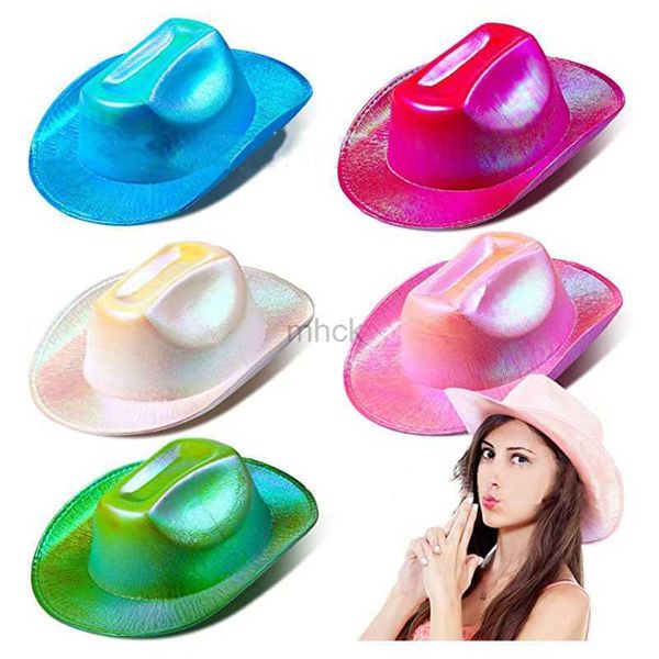 Sombreros de fiesta Sombrero de vaquero de fantasía occidental Despedida de soltera Fiesta de carnaval Rosa Siete colores Sombrero en forma de ala grande Sombrero de vaquero fluorescente Novia a ser HKD230807