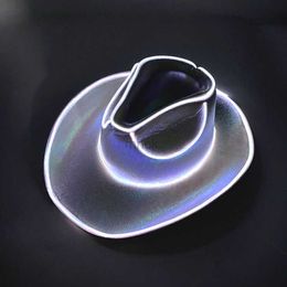 Party Hoeden Draadloze Glanzende Rolled Rand Cowboy Hoed Fluorescerende Party Props Lichtgevende LED Cowboy Cowgirl Hoed Knipperende Voor Bruidsfeest HKD230807