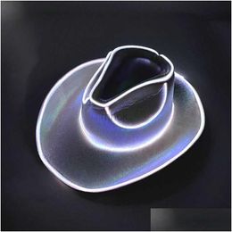 Chapeaux de fête sans fil brillant roulé chapeau de cowboy chapeau fluorescent accessoires lumineux LED cowgirl clignotant pour la livraison de goutte de mariée Accueil Garde DHXAM