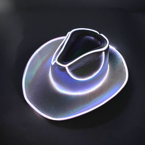 Chapeaux de fête sans fil brillant roulé bord Cowboy chapeau fluorescent accessoires de fête lumineux LED Cowboy Cowgirl chapeau clignotant pour la fête nuptiale 230926