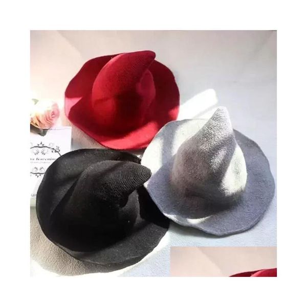 Sombreros de fiesta Sombrero de bruja diversificado a lo largo de la gorra de lana de oveja Tejer Pescador Moda Femenina Cuenca puntiaguda Cubo al por mayor Fy4892 Drop Dhyxe