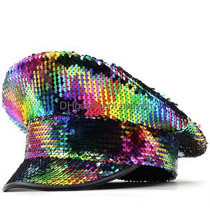 Chapeaux de fête Fémers Rainbow Sequin Military Hat Festival DJ Go Dancer Halloween Costume Cosplay Yacht Week Sergeant Drop Livrot oth06