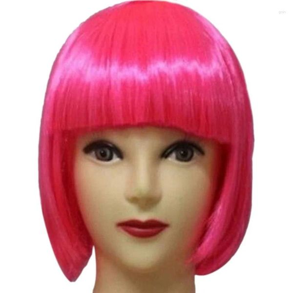 Chapeaux de fête Femmes Court Bob Perruque De Cheveux Droite Bangs Cosplay Stage Show 13 Couleurs 20 30CM