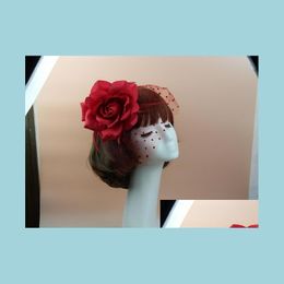 Sombreros de fiesta Mujeres Top Hat Cap Mesh Bow Net Velo Feather Big Flower Fascinator Headweartiaras Po Props Charm Hair Jewelry Gift Dh051