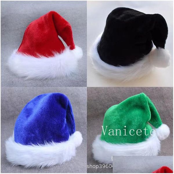 Chapeaux de fête Noël Rouge Bleu Vert Noir Adt Chapeau de Noël en peluche pour enfants Casquette de Père Noël Décorations de Noël T9I002122 Drop Delivery Dh7Xp