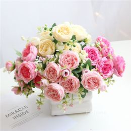 Fête maison fleurs décoratives simulation petit bouquet rose fleur artificielle décoration de mariage 5 tête persan rose fleurs LT409