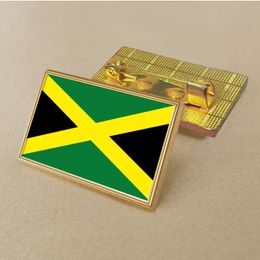 Party Jamaica Flag Pin 2.5*1,5 cm Zink Gestart PVC Kleur gecoate gouden rechthoekige medaillonbadge zonder toegevoegde hars