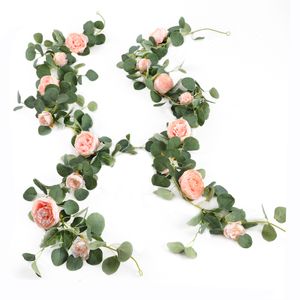 Party Joy Fake Peony Rose Vines Kunstmatige bloemen slinger vintage eucalyptus hangende plant voor bruiloft boogdeur feestdecoratie
