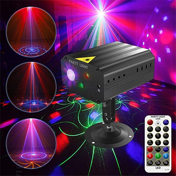 Éclairage laser de fête DJ Disco Lights Flash Projecteur de contrôle du son de lumière de scène avec télécommandes adapté à la salle de cour KTV de mariage d'anniversaire