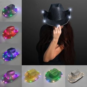 Party Led Hats Festival Flashing Light Up Sequin Cowboy Cowgirl hoeden Kerstmis Nieuwjaar Cosplay Luminous Caps