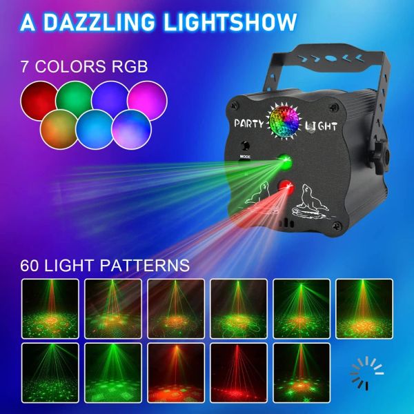 Party Lights DJ Disco Lights Multi-Mode Laser Lights Flashing Stage Lights Projecteurs pour Noël KTV Karaoke Pub Bar Dance