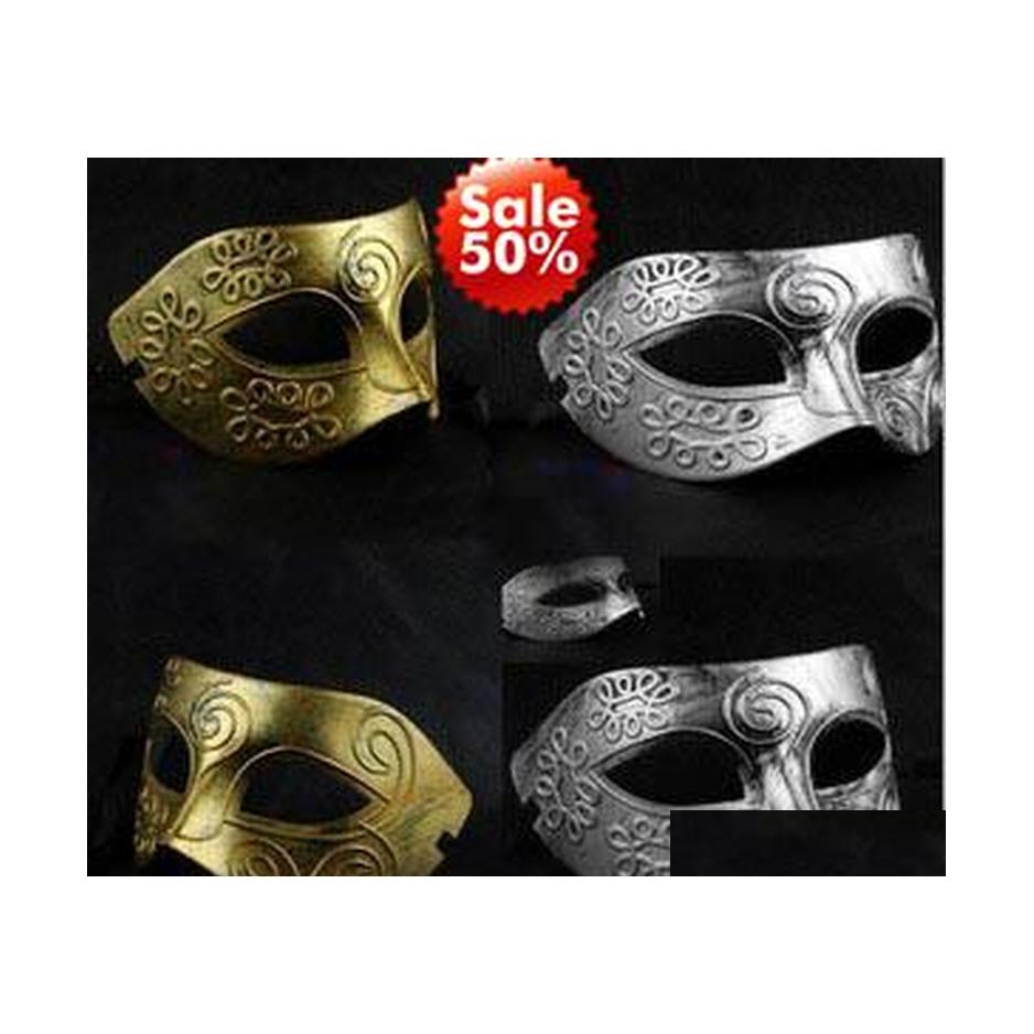 Maska imprezy maski człowieka archaistyczne romskie antyczne klasyczne klasyczne Mardi Gras maskaradę Halloween w Weneckie kostiumy Sier Drop dostawa Wedding Eve Dhnih