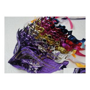 Máscara de fiesta Hombre Mujer Máscaras de disfraces de Halloween Mardi Gras Danza veneciana Cara Oro Brillante Plateado 6 colores Entrega de la gota Boda E Dhtmf