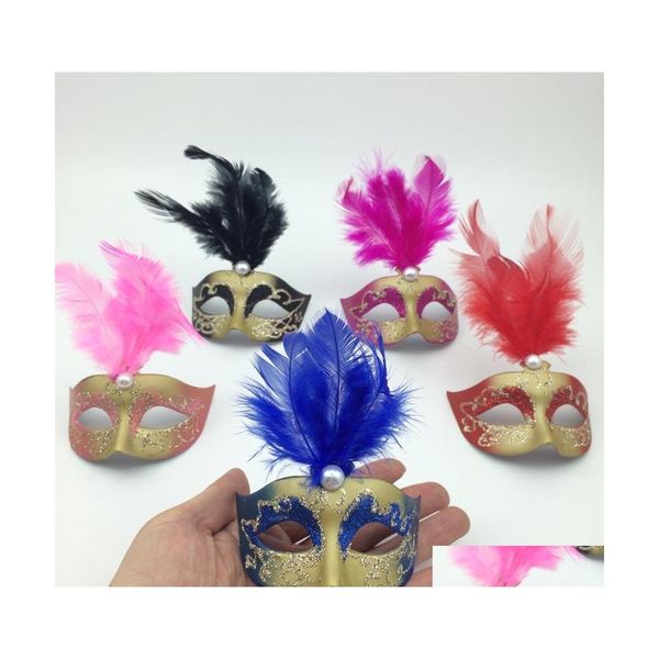 Masque de fête Souper Mini mascarade vénitienne Décoration de plumes Cadeau de mariage mignon Carnaval Mardi Gras Prop Mix Couleur Drop Delivery Eve Dh8Wb