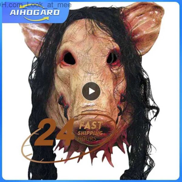 Máscaras de fiesta 1 ~ 10PCS Halloween Scary Saw Pig Head Mask Cosplay Party Máscaras de animales horribles Máscara de látex de cara completa Decoración de fiesta de Halloween Q231007