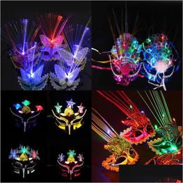 Masques de fête 10pcs Halloween Papillon Glowing Light Up Masque Femmes Lady Clignotant Mascarade Décoration de Noël Bar Drop Livraison Accueil Dhppx