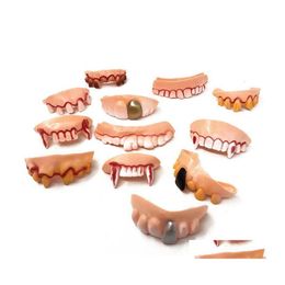 Masques de fête 12pcs / set Halloween Prank Jouets Simation Dents pourries Vampire Denture Mascarade Cosplay Faux Trick Props Drop Livraison H Dh3Pe