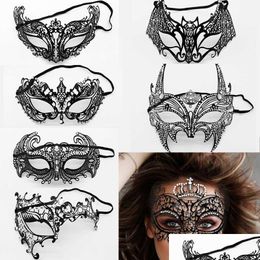 Feestmaskers 15 -stijl dames Venetië Diamond smeedijzeren masker met diamanten voor Halloween kerstvakantie dans mode DRO DHJX3