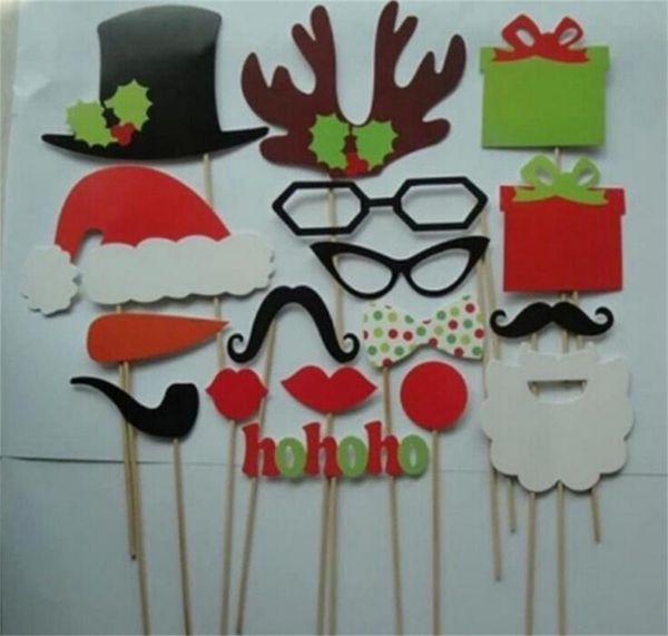 Máscaras de fiesta 17 pcs / lote DIY Photo Booth Props Bigote Labio Sombrero Asta Regalo Stick Fiesta de Navidad