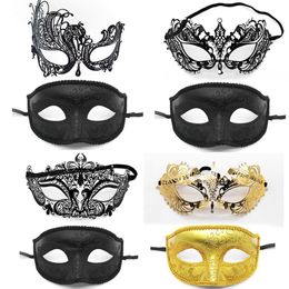 Máscaras de fiesta Conjunto de 2 piezas Traje de baile Suministros de baile Cosplay Mascarada Media cara Máscara de metal Calavera 230721