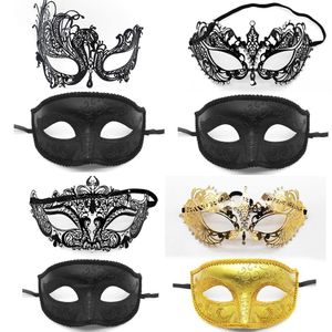 Feestmaskers 2-delige set Danskostuum Benodigdheden voor gala Cosplay Maskerade Halfgezicht Metaalmasker Schedel 230721