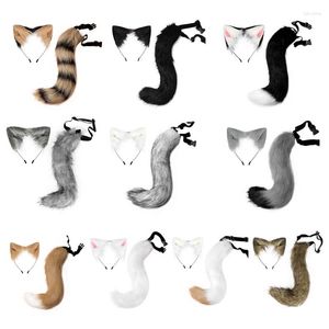 Feestmaskers 2022 pluche hoofdbanden harige dieren faux oren hoofddeksel staart set kawaii haar hoepel voor Halloween cosplay kopstukbenodigdheden