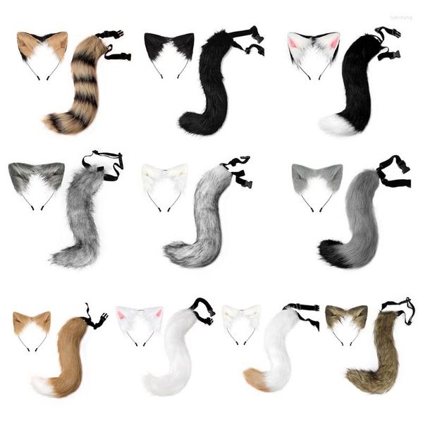 Masques de fête 2022 Bandons moelleux Animaux à fourrure Faux Faux d'oreilles Headwear Set Kawaii Hair Hoop pour Halloween Cosplay Headpiece Supplies