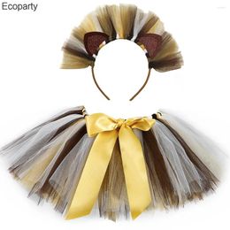 Masques de fête 2023 Baby Lion Tutu Jupe pour filles Brown Zoo Animal Cosplay Costume Bandeau Enfants Enfant Fluffy Dance School Dress Up